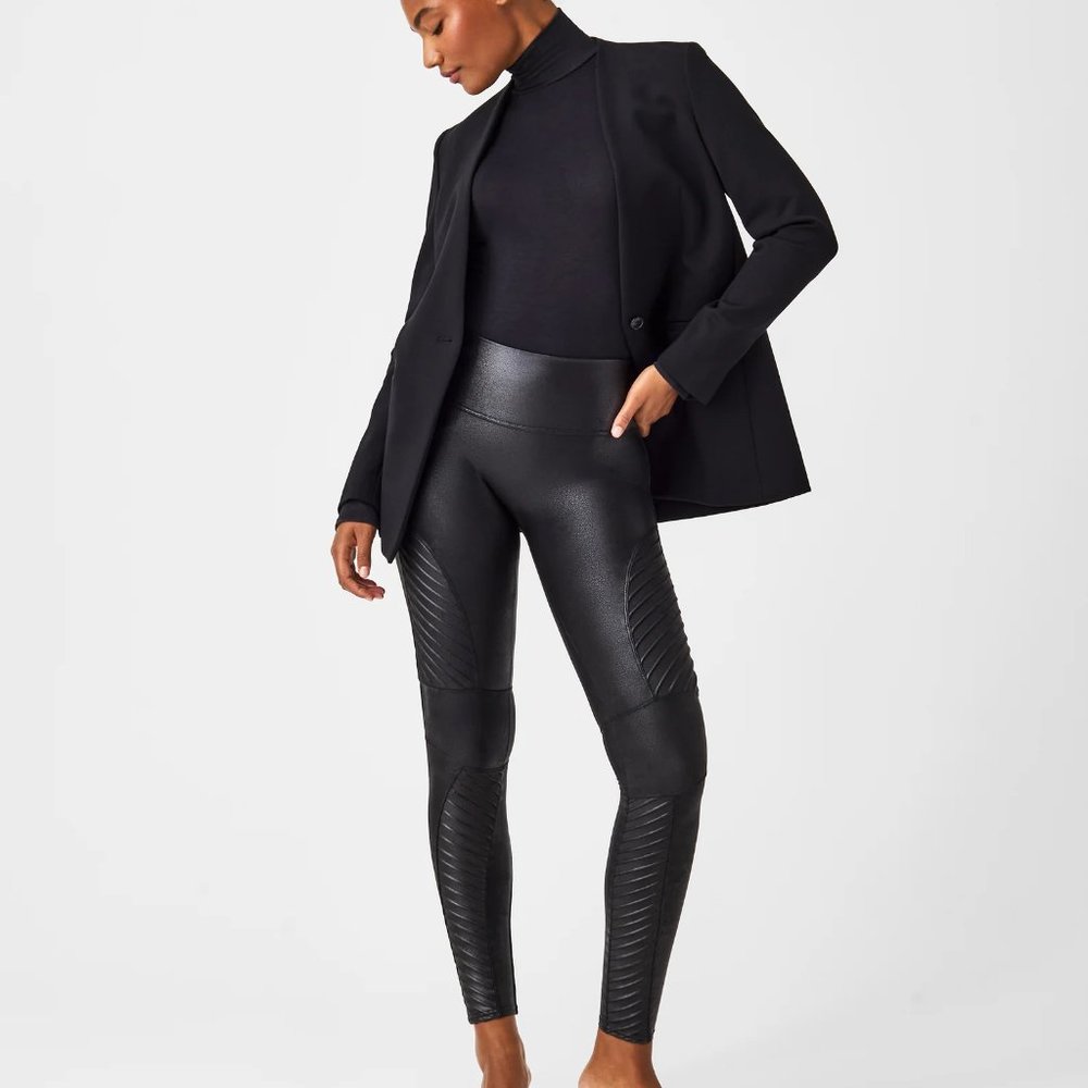 SPANX Faux Leather Moto Leggings - Size S